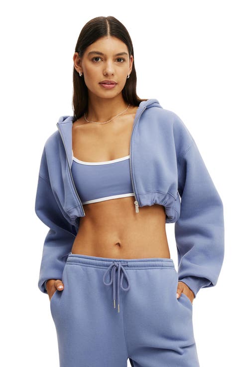 Women's Active Plush Micro Cropped Zip Through