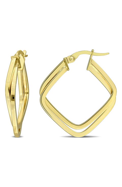 Double Rounded Square Hoop Earrings
