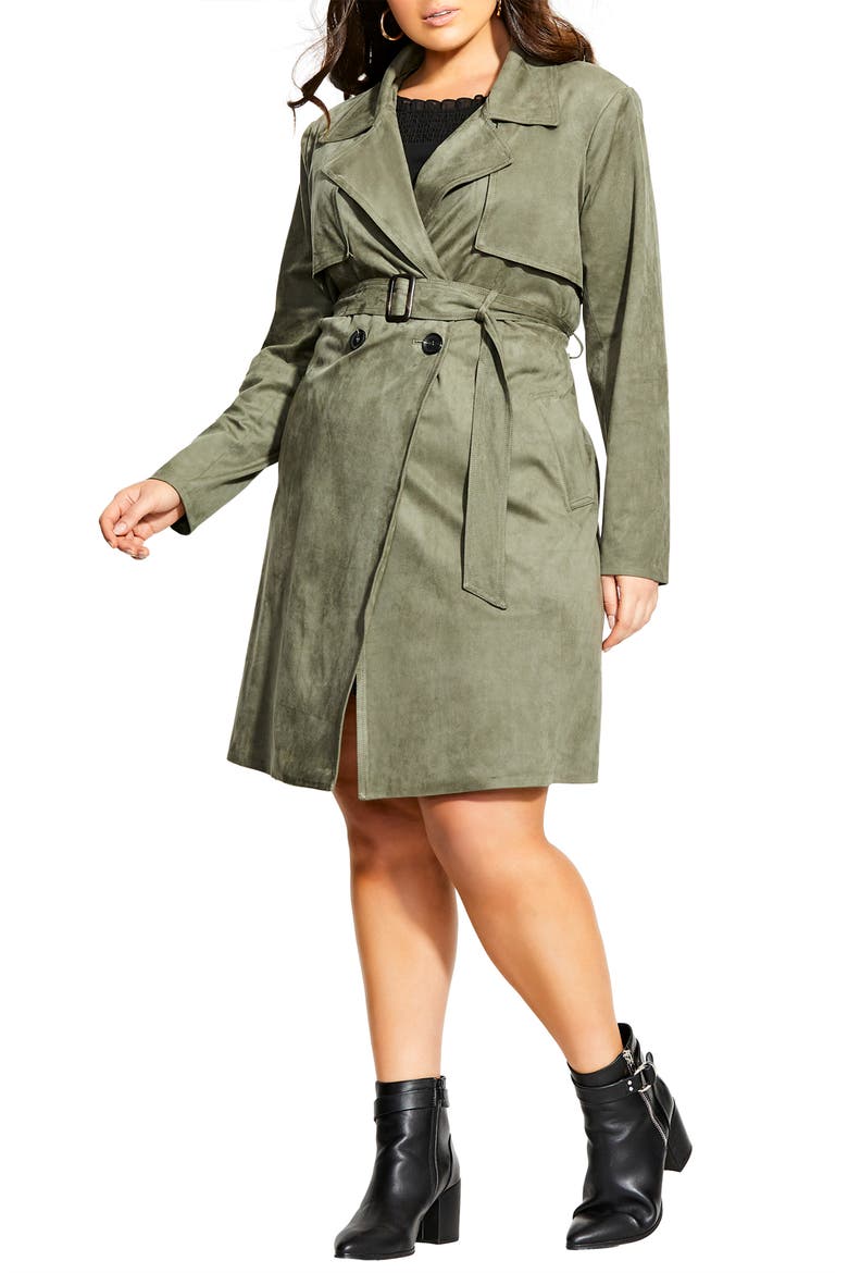Faux Suede Trench Coat, Main, color, PISTACHIO