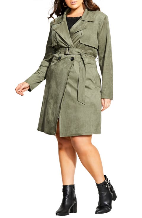 Faux Suede Trench Coat (Plus Size)