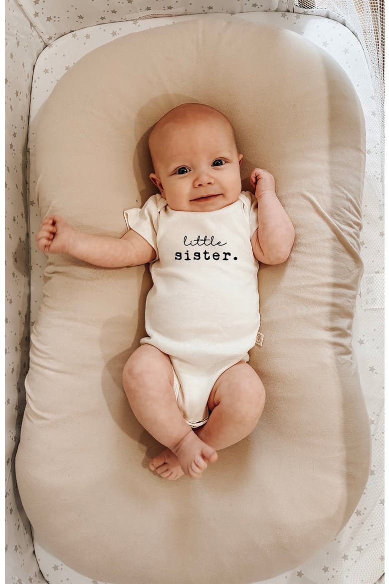 Little Sister Organic Baby Bodysuit, Alternate, color, Natural Black Lettering