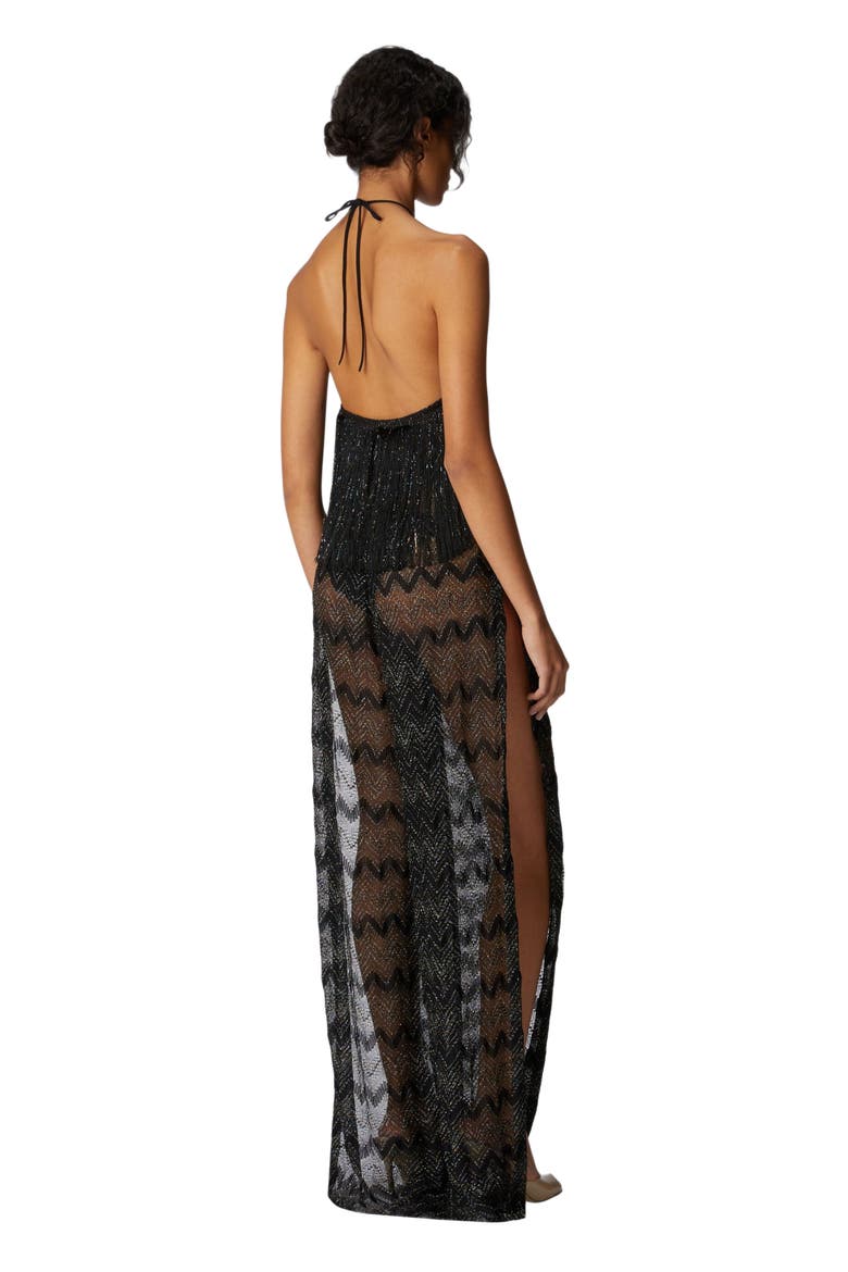 Zig Zag Lamé Viscose Jumpsuit With Fringes, Alternate, color, Black & Lamé