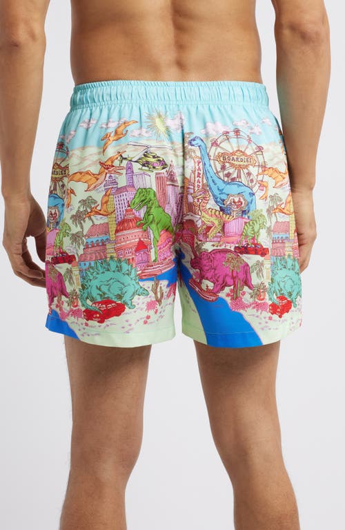 Boardies Dino Takeover Mid Length Swim Trunks In Blue Multi