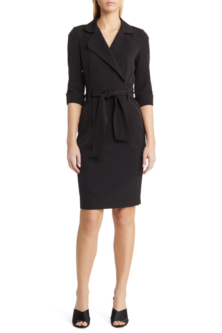 Lucinda Faux Wrap Coat Dress, Main, color, BLACK