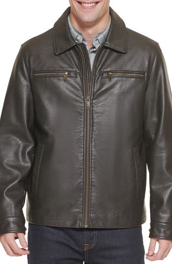 Dockers Brown faux leather jacket full deals front zipper quilted side pockets $180