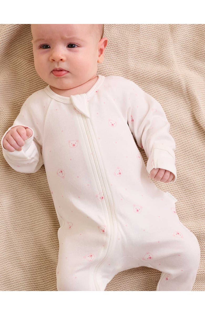 Purebaby 4 Pack Zip Footie Girls, Alternate, color, Pale Pink Bear Pack