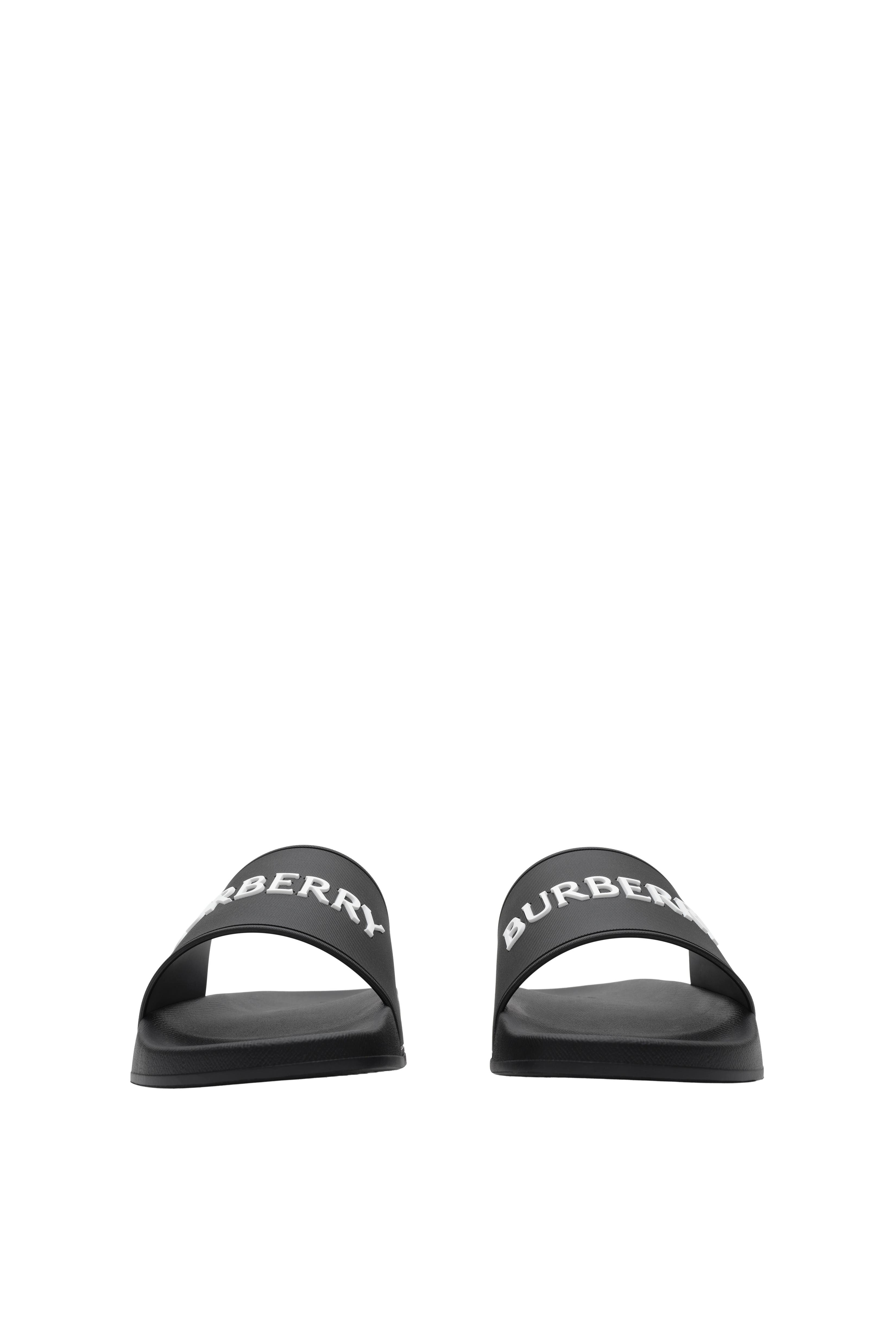 Burberry Logo Slides, Alternate, color, Black/White