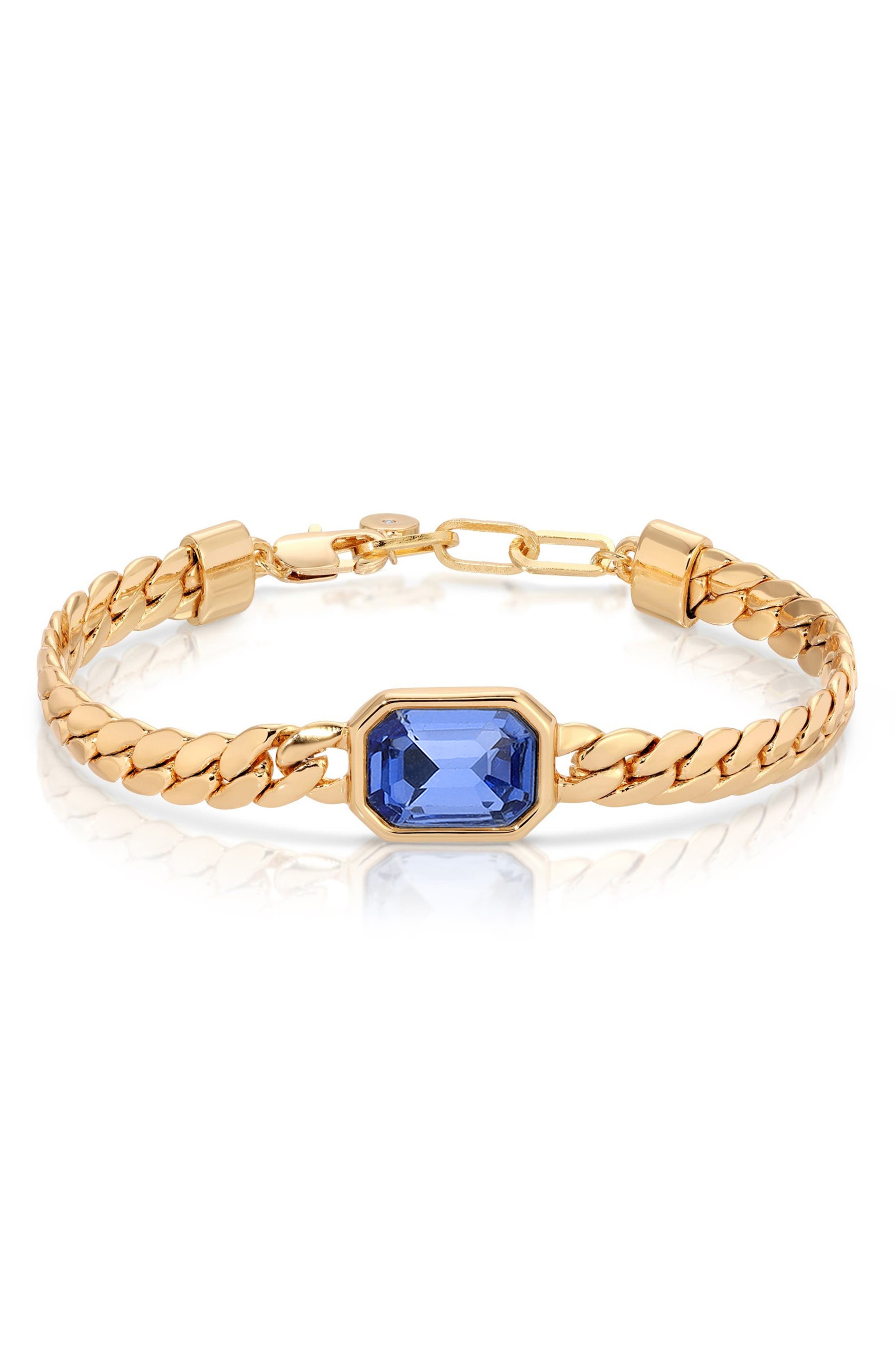 Ettika Deco Crystal Statement Cuban Chain Bracelet in Sapphire 