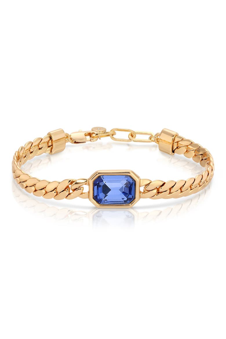 Deco Crystal Statement Cuban Chain Bracelet, Main, color, SAPPHIRE