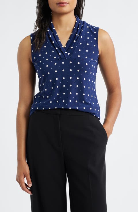 Polka Dot Triple Pleat Sleeveless Top