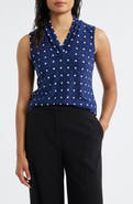 Anne Klein Polka Dot Triple Pleat Sleeveless Top