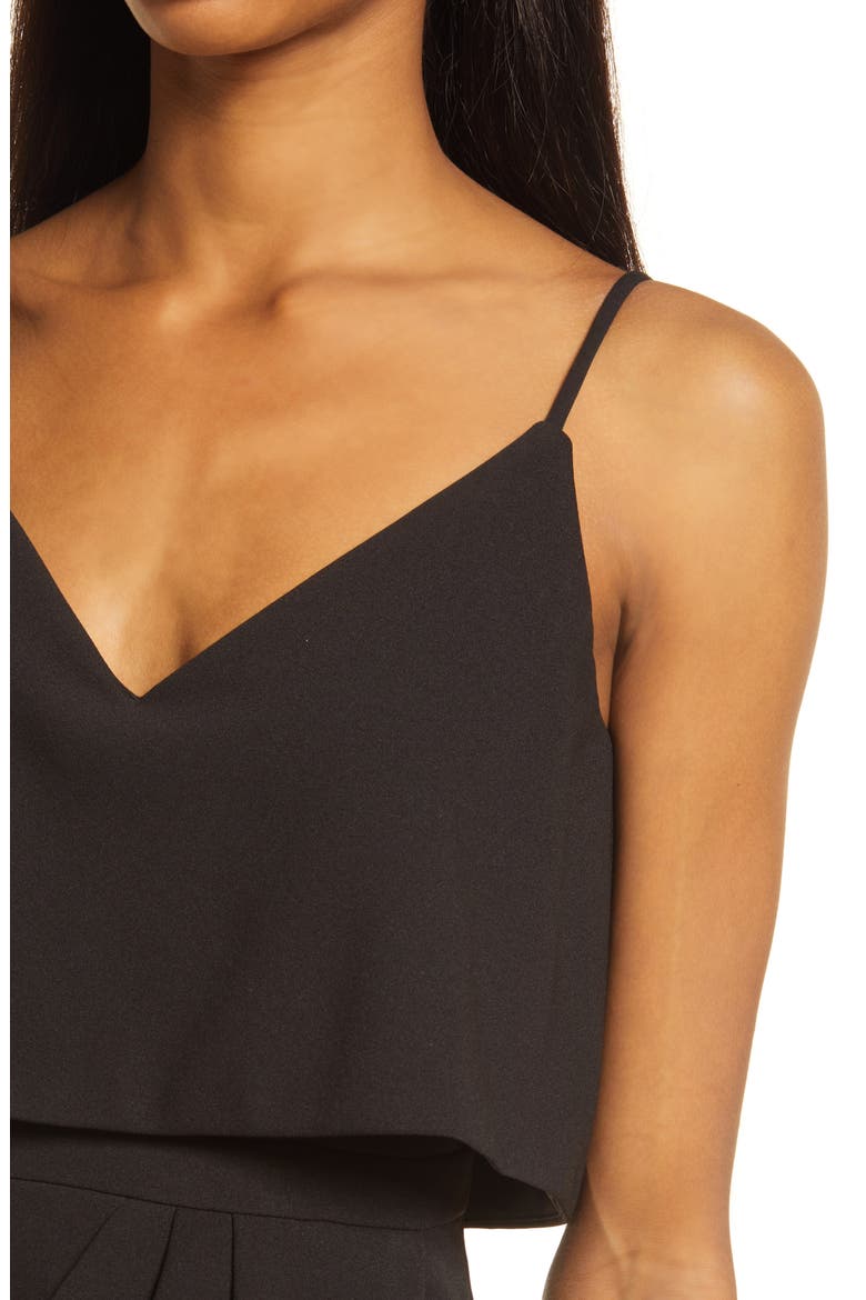 Xscape Scuba Crepe Popover Faux Wrap Gown, Alternate, color, BLACK