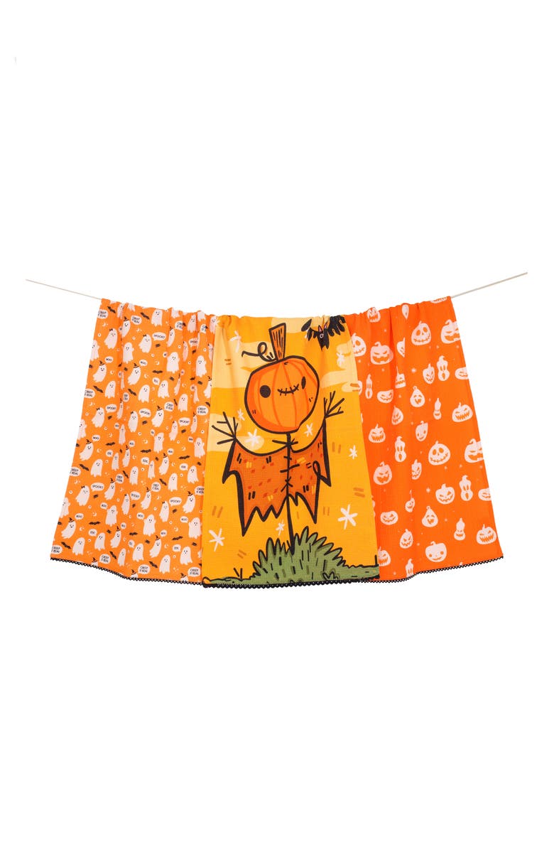 Tiramisu Set of Three The Guard & Ghost Halloween Kitchen Towels, Main, color, Pumpkin Orange/ Yellow