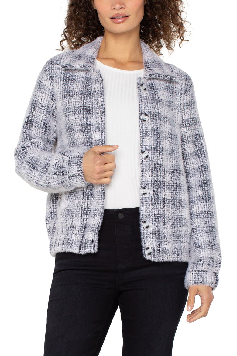 Plaid Bomber Sweater, Alternate, color, GREY/ WHITE PLAID