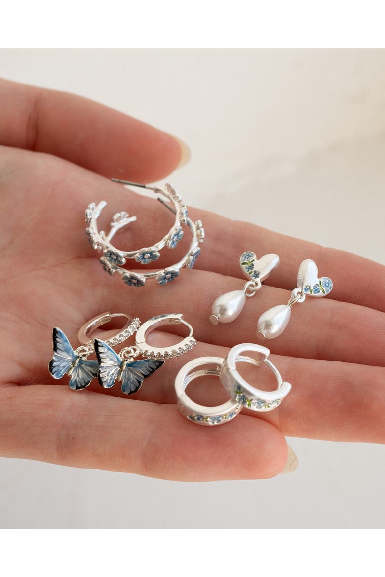 Forget-Me-Not Mini Hoop Earrings Silver, Alternate, color, Blue & Silver