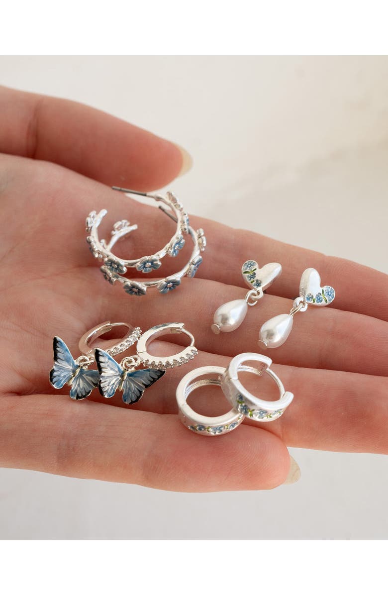 Fable England Blue Butterfly Earrings Silver, Alternate, color, Blue & Silver