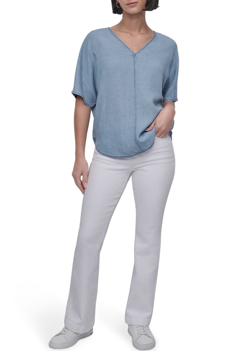 DKNY V-Neck Top, Alternate, color, Stream Wash