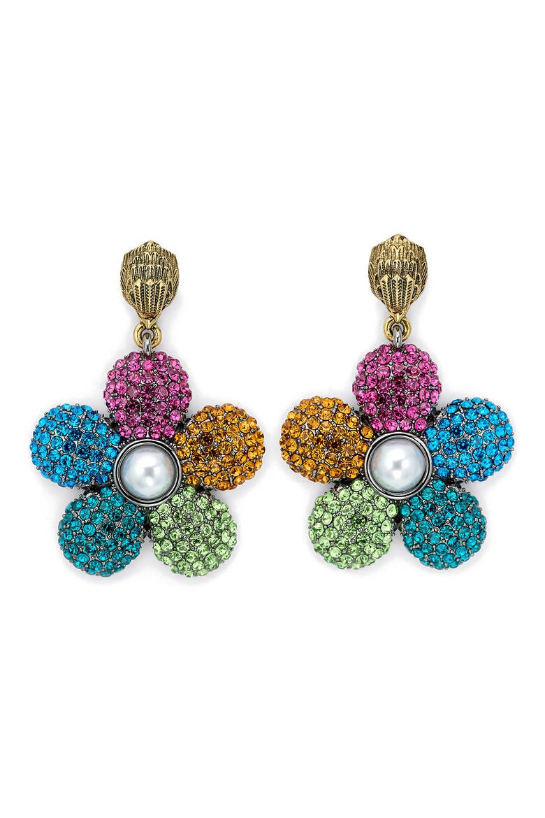 Pavé Crystal & Faux Pearl Flower Drop Earrings, Main, color, MULTI