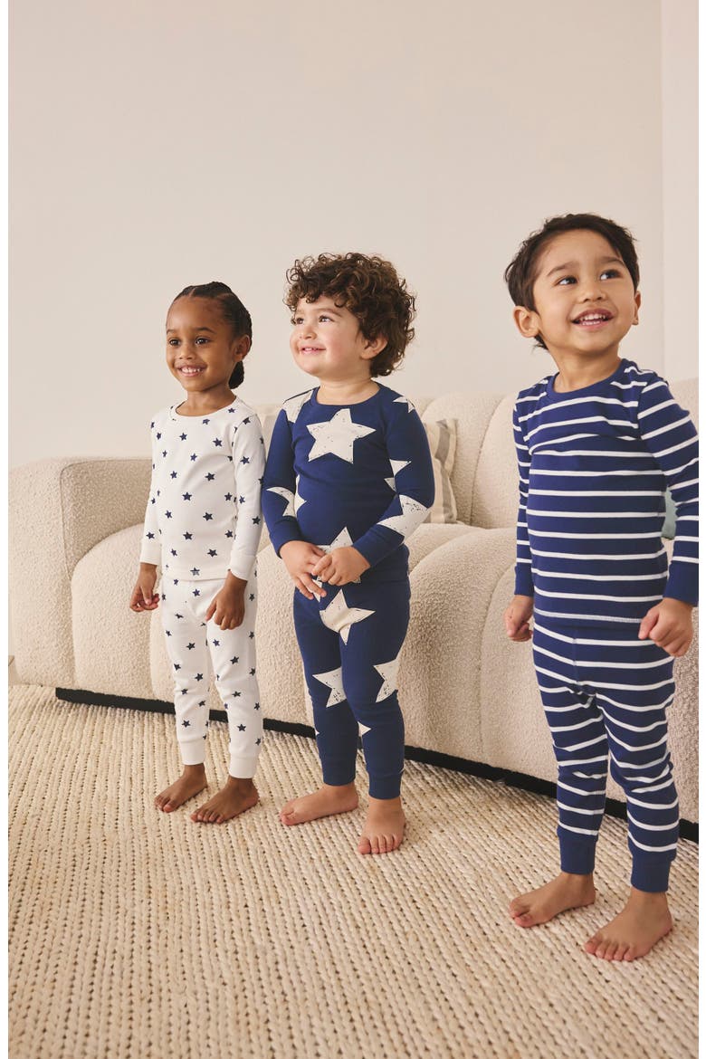 3-Pack Assorted Print Fitted Two-Piece Stretch Cotton Pajamas, Alternate, color, BLUE MULTI
