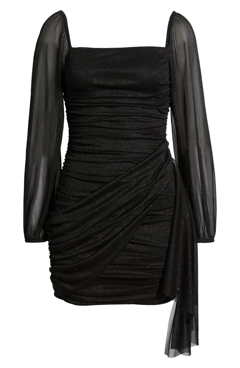 Jump Apparel Metallic Drape Front Long Sleeve Minidress, Alternate, color, Black