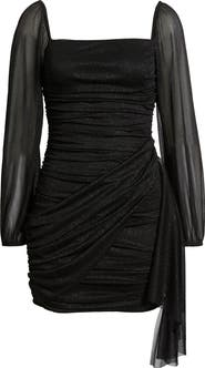 Jump Apparel Metallic Drape Front Long Sleeve Minidress