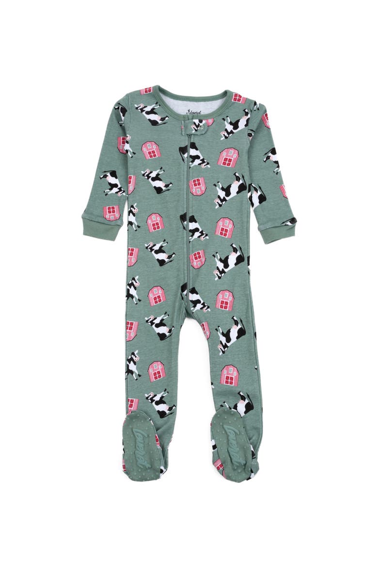 Kids Footed Printed Cotton Matching Family Pajamas, Animal Kingdom Prints, Main, color, Cow