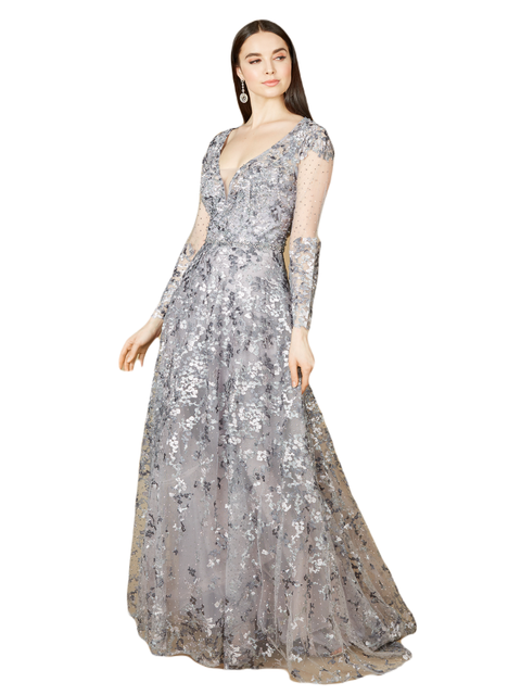A-line Gown With Long Sleeves, V-Neckline