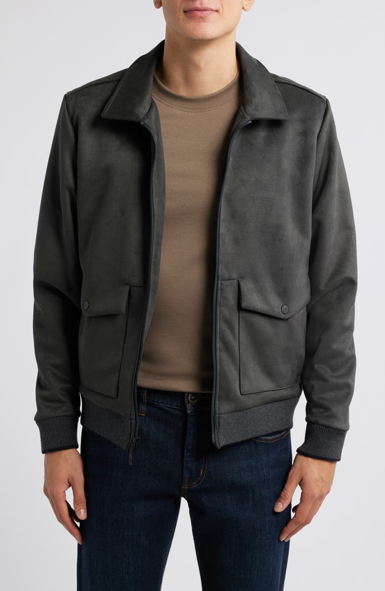 Robert Barakett Lachine Faux Suede Pilot Jacket, Main, color, Charcoal