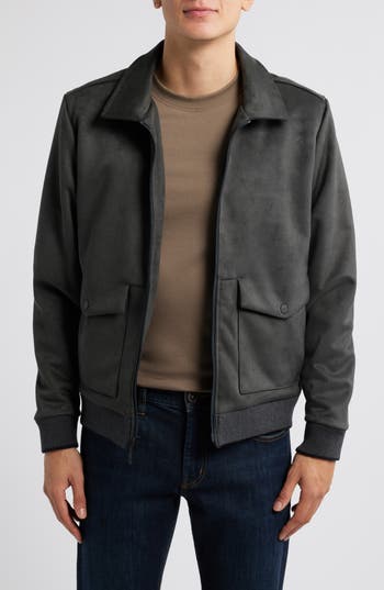 Robert Barakett Lachine Faux Suede Pilot Jacket In Charcoal