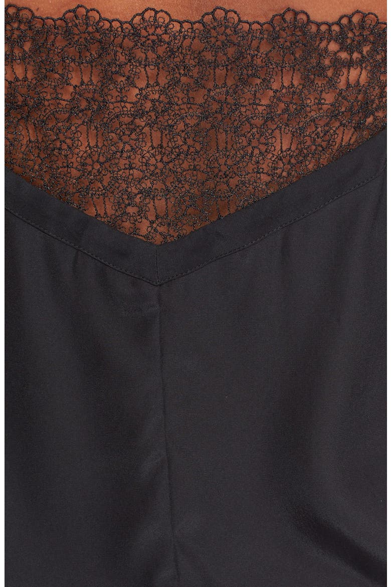 Lace Trim Crêpe de Chine Camisole, Alternate, color, BLACK
