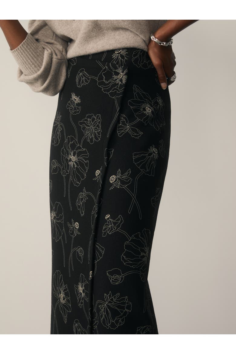 Mid Rise Printed Wool Midi Skirt, Alternate, color, Black