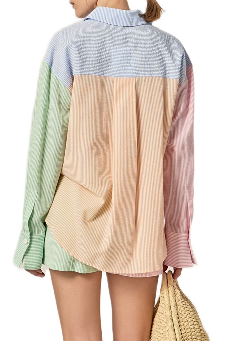 Colorblock Stripe Oversize Button-Up Shirt, Alternate, color, MULTI