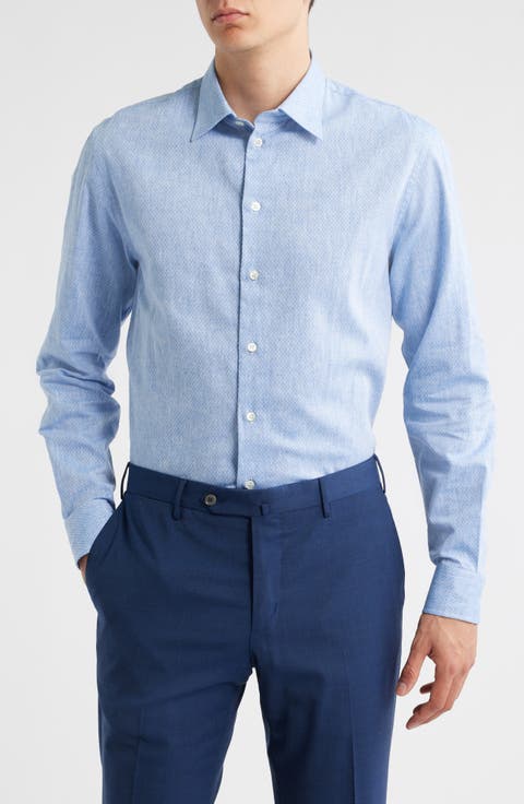 Microprint Linen & Cotton Sport Shirt
