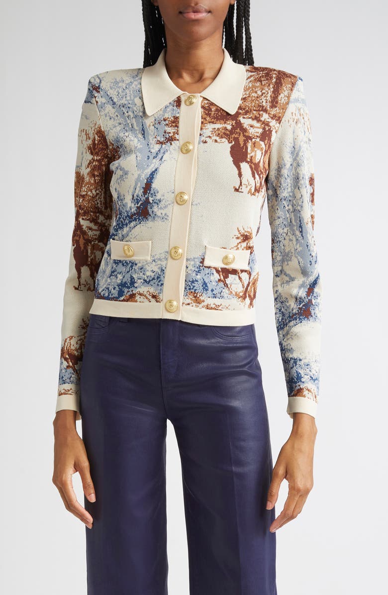 L'AGENCE Osiris Jacquard Knit Jacket, Main, color, Tan Mountain Western Toile