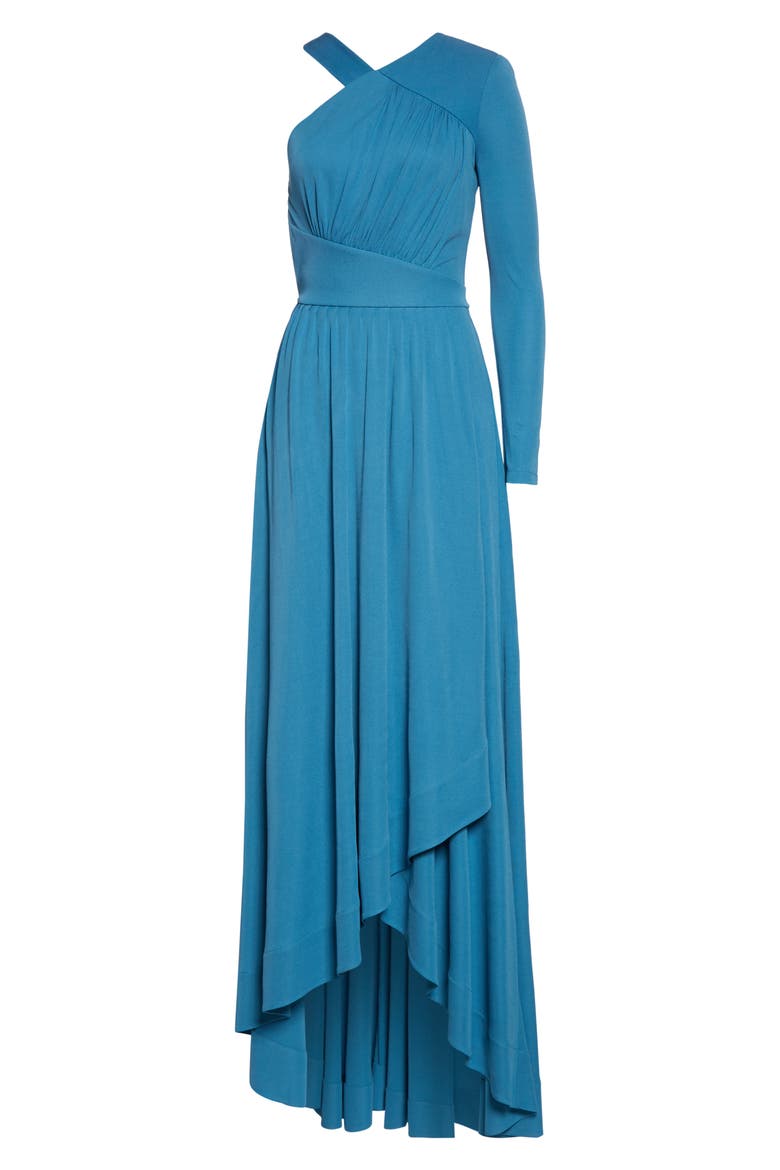 Draped One-Shoulder Crepe Jersey Gown, Alternate, color, 457-BLUE