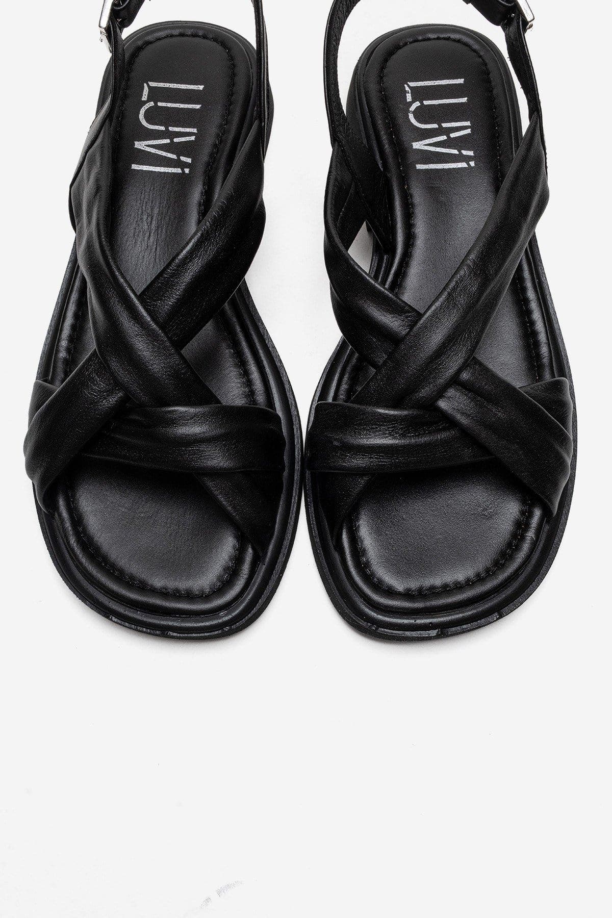 Forever & Always Shoes Frand Leather Crisscross Strap Sandal, Alternate, color, Black