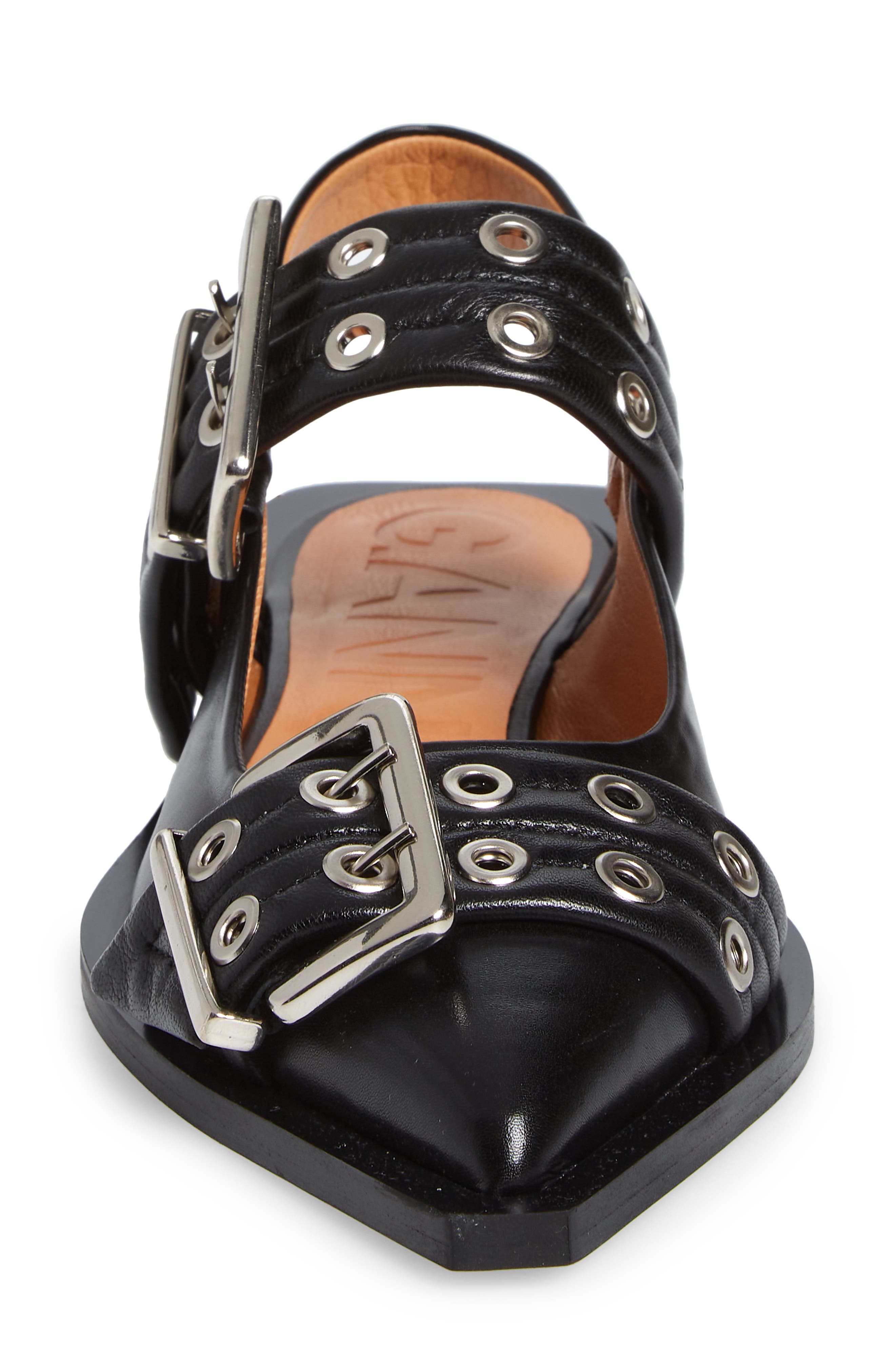 Buckle Ballerina Slingback Flat, Alternate, color, BLACK