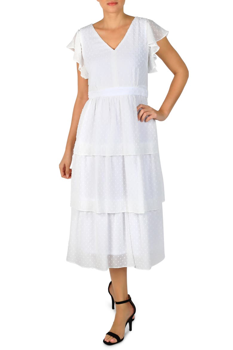 Clip Dot Chiffon Midi Dress, Main, color, IVORY