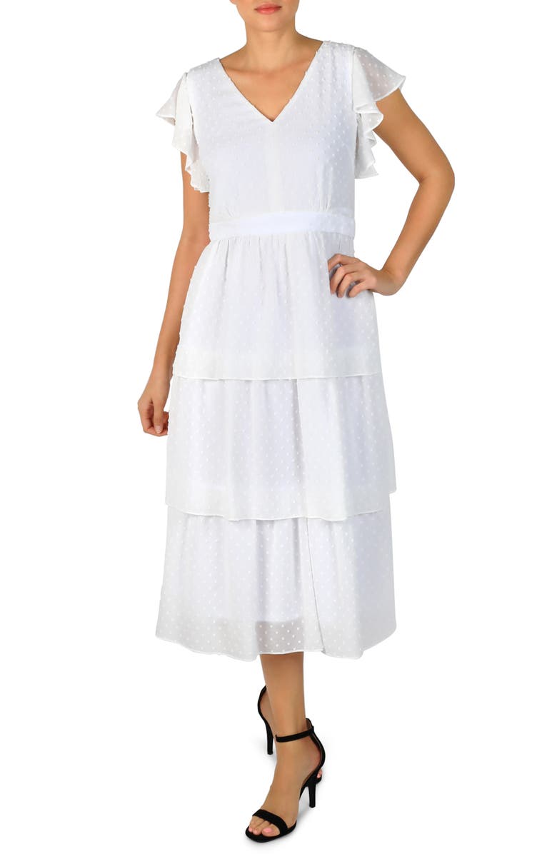 Julia Jordan Clip Dot Chiffon Midi Dress, Main, color,