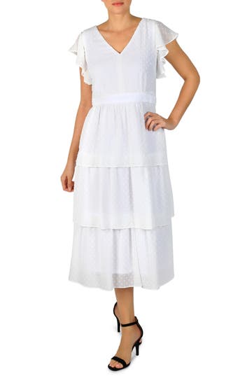 Julia Jordan Flutter-sleeve Chiffon Midi Dress