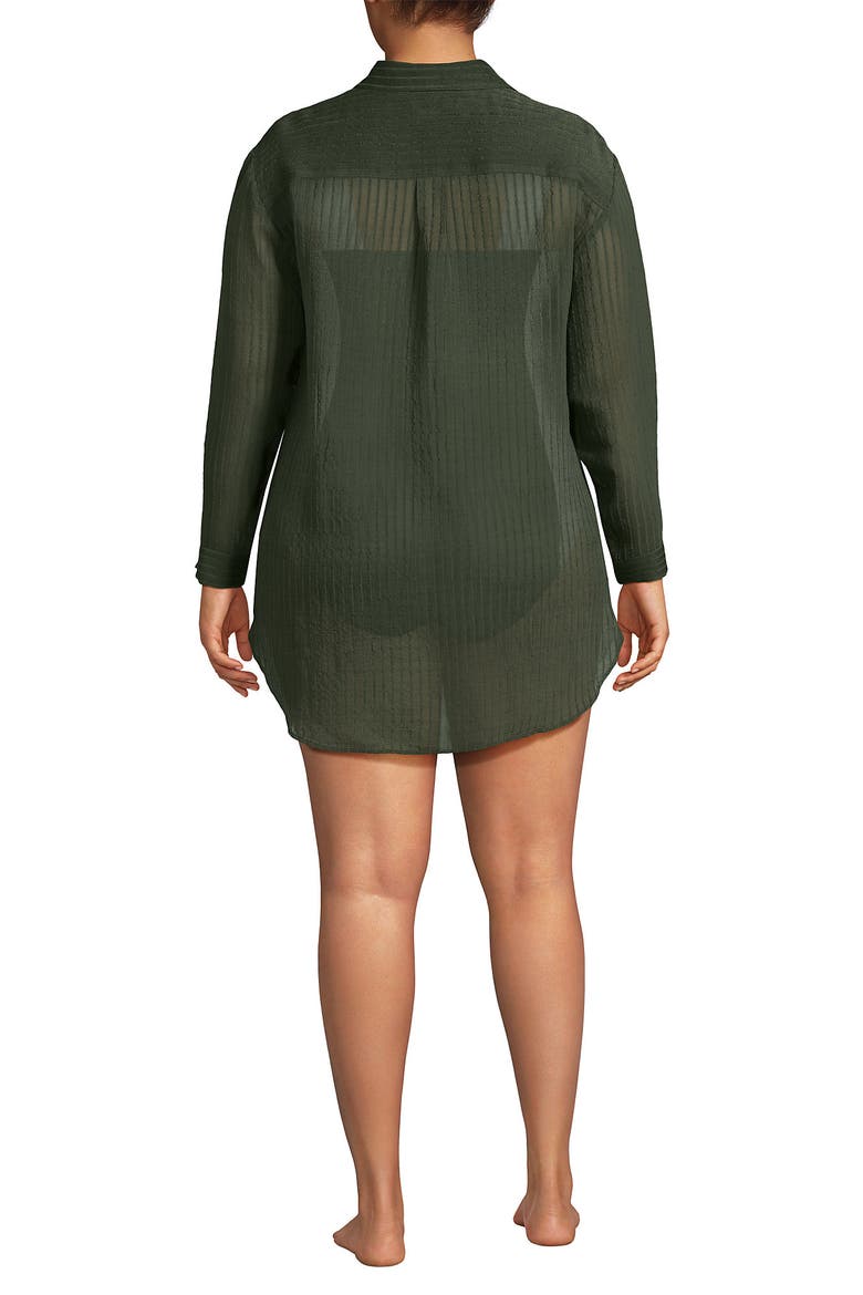 Cotton Gauze Button Down Swim Cover-up Shirt Dress, Alternate, color, Rich Olive Green
