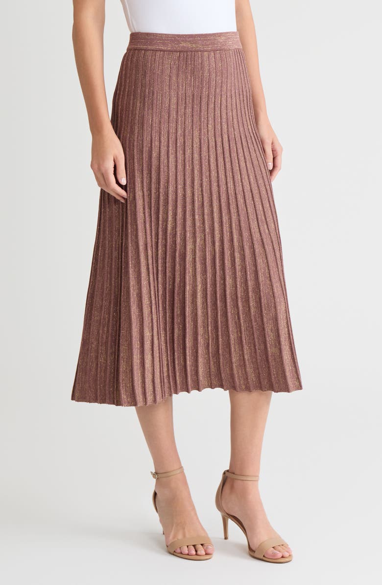 Misook Lurex A-Line Soft Ribbed Knit Midi Skirt, Alternate, color, Midnight Umber