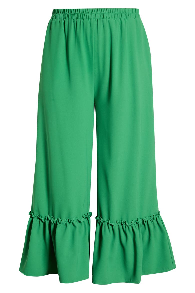 Ryder Ruffle Wide Leg Cotton Knit Pants, Alternate, color, GREEN