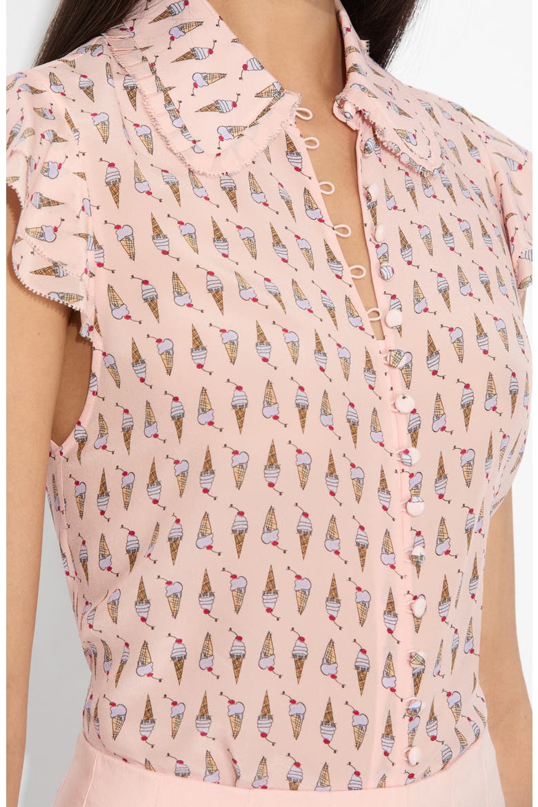 Martel Flutter Sleeve Print Silk Shirt, Alternate, color, SUNDAE PINK BLOOM