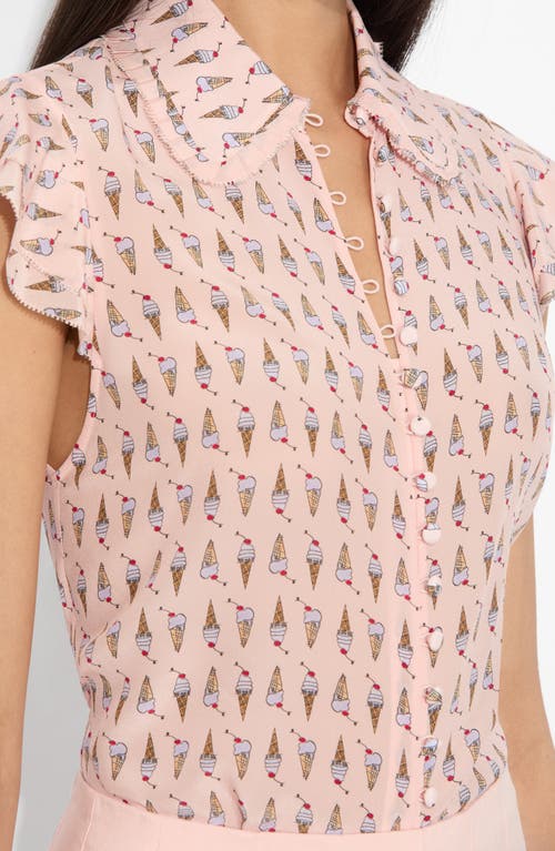 Alice And Olivia Martel Flutter Sleeve Silk Blouse In Sundae Pink Bloom