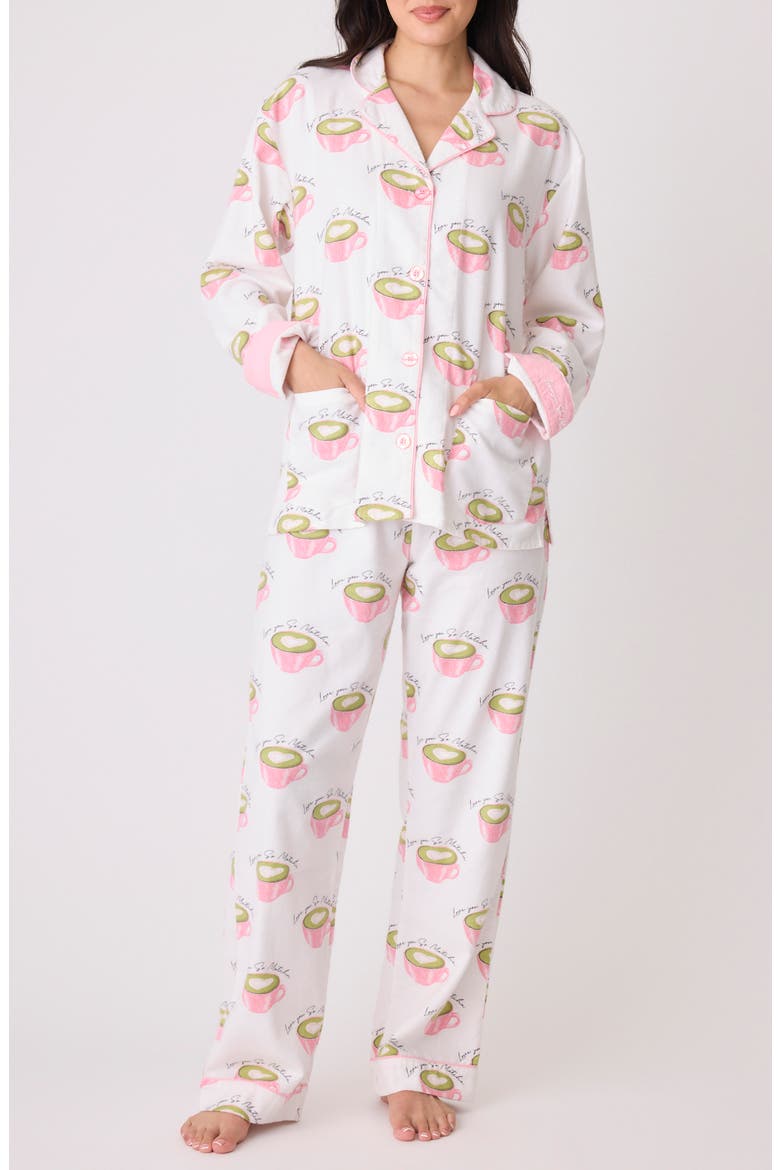 Print Cotton Flannel Pajamas, Main, color, WHITE LINEN