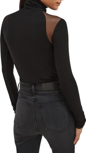 Maria Mesh Panel Jersey Turtleneck Top
