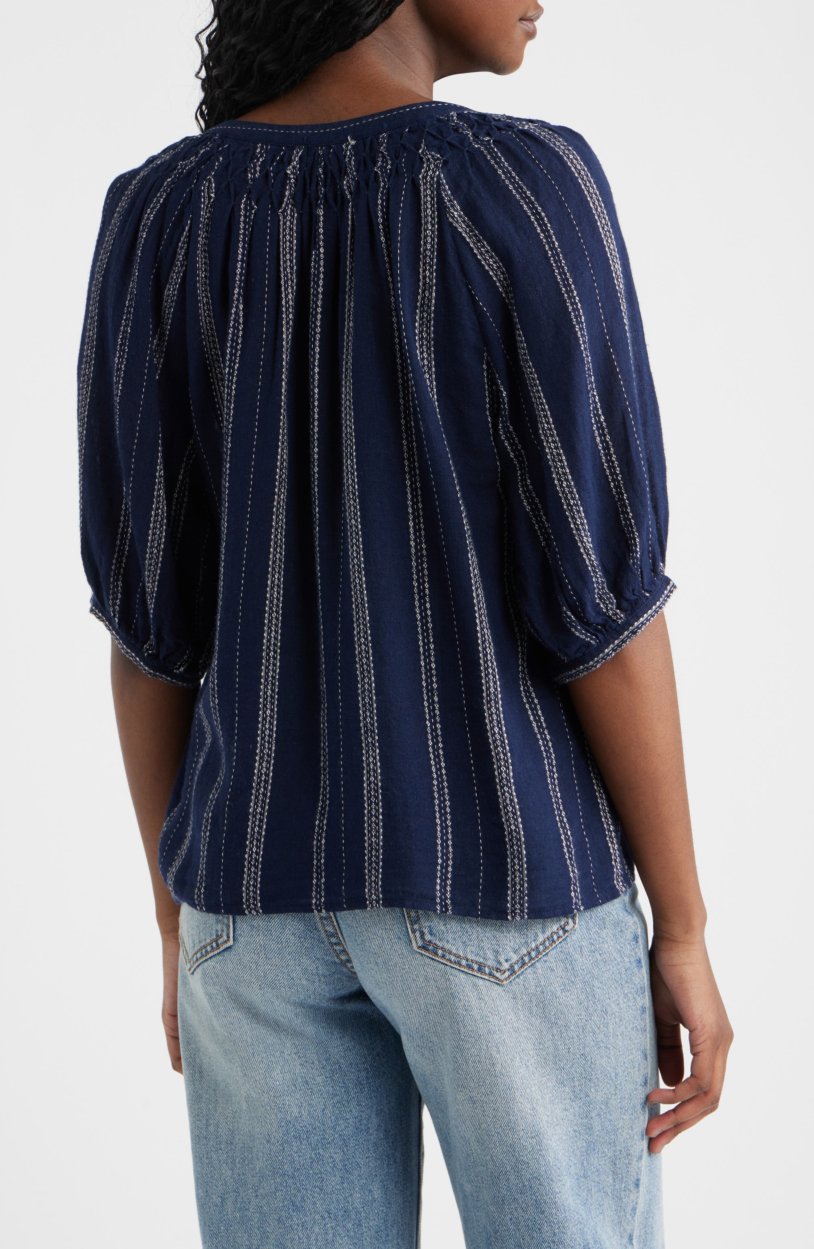 Rix Embroidered Stripe Linen Blend Top - image 2