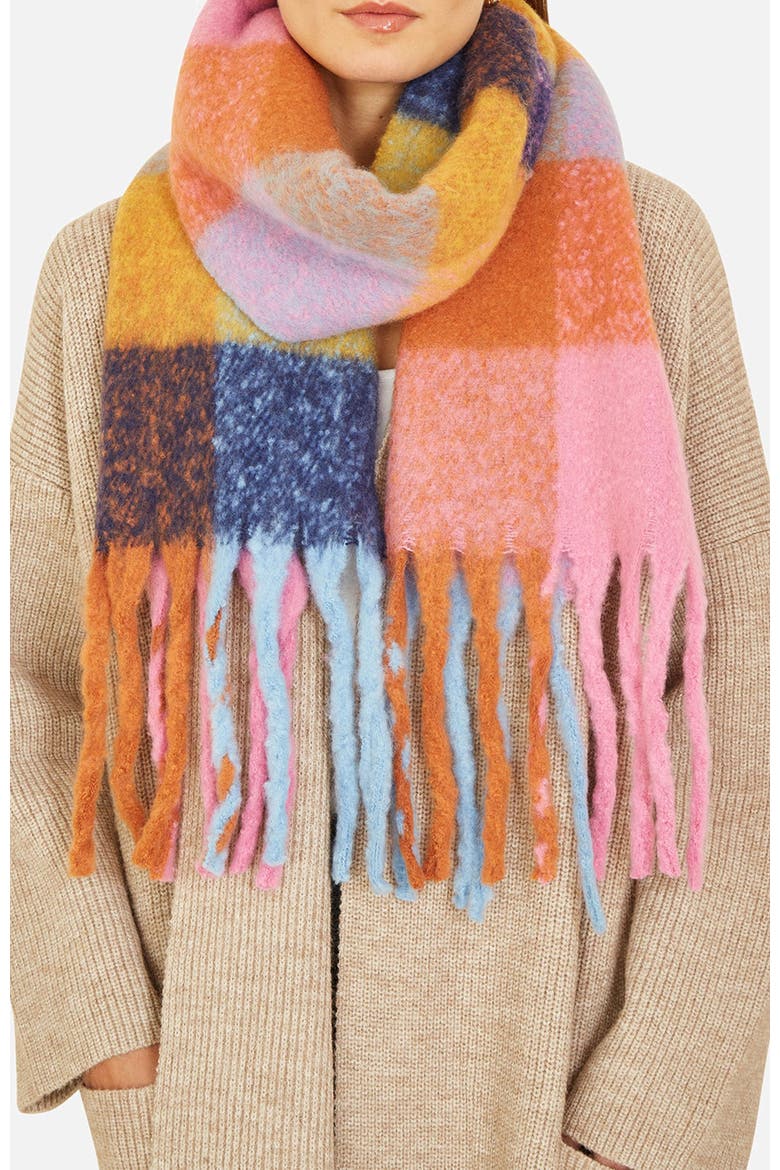 Rainbow Check Soft Tassel Scarf, Alternate, color, Multi