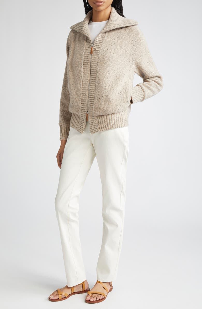 Lafayette 148 New York Rib Split Collar Zip Front Cardigan, Alternate, color, 